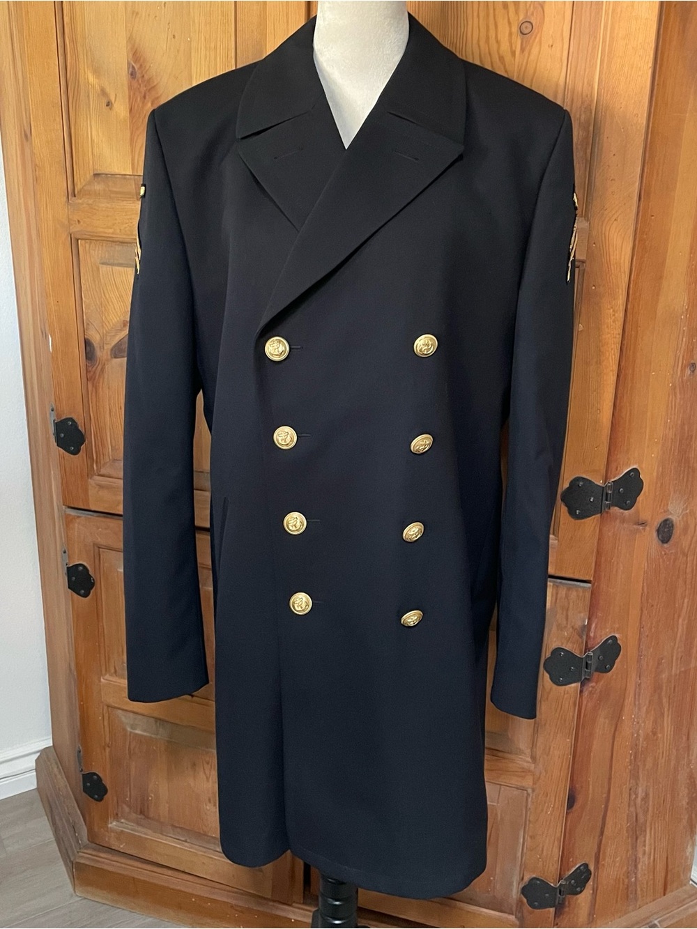 Vintage German Navy Wool Coat-1992, with Removable Liner